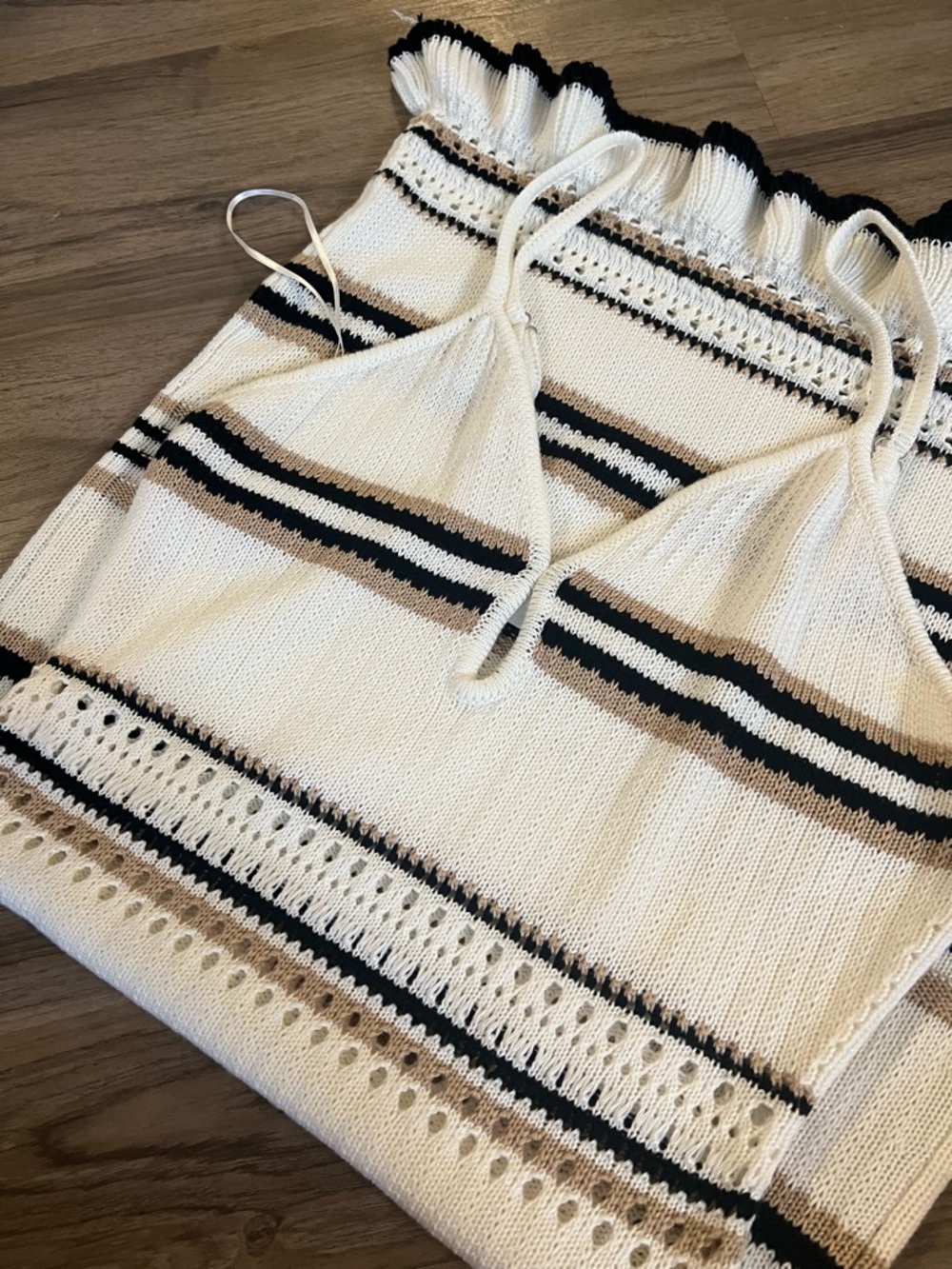 Cream Stripe Knit Spaghetti-Strap Midi Dress - Picture 5 of 5